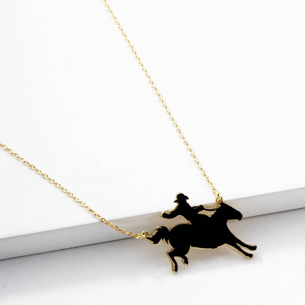 Minimalist Silhouette Cowboy & Horse Pendant Necklace