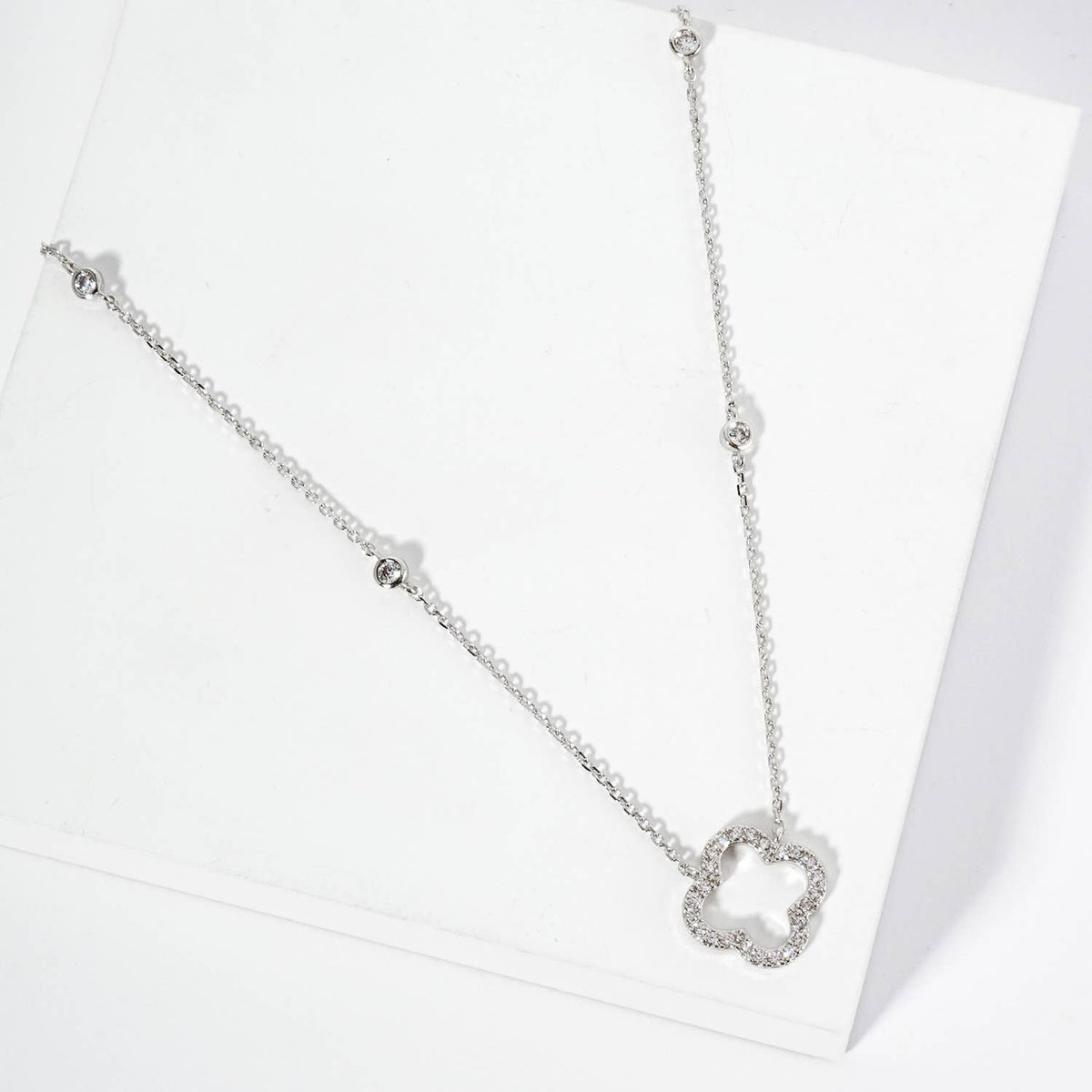 18K Pave Set Cubic Zirconia Quatrefoil Cutout Pendant