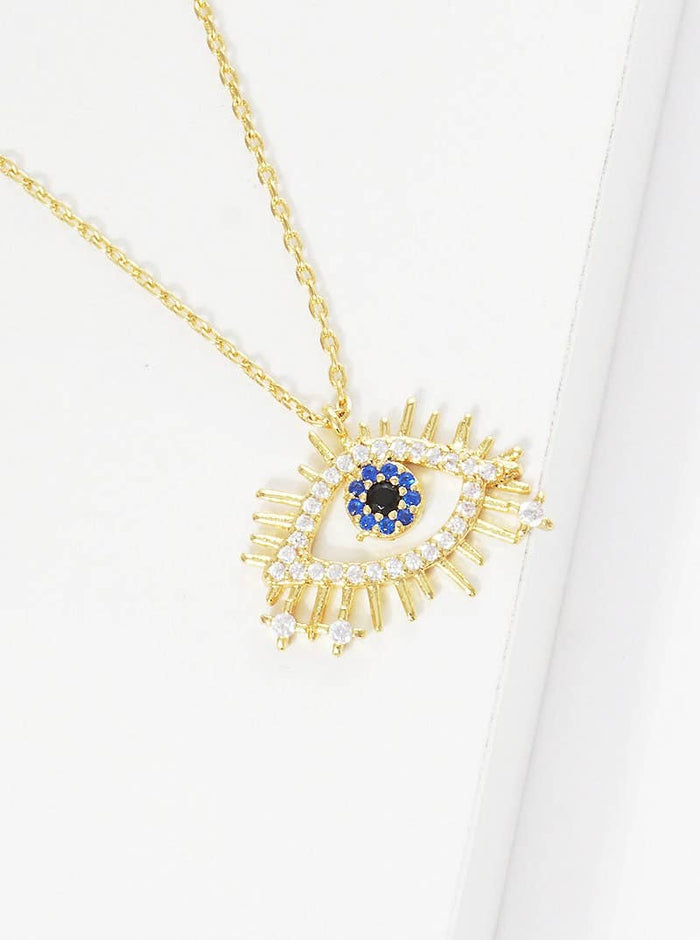 Gold Blue Evil Eye Starburst Necklace