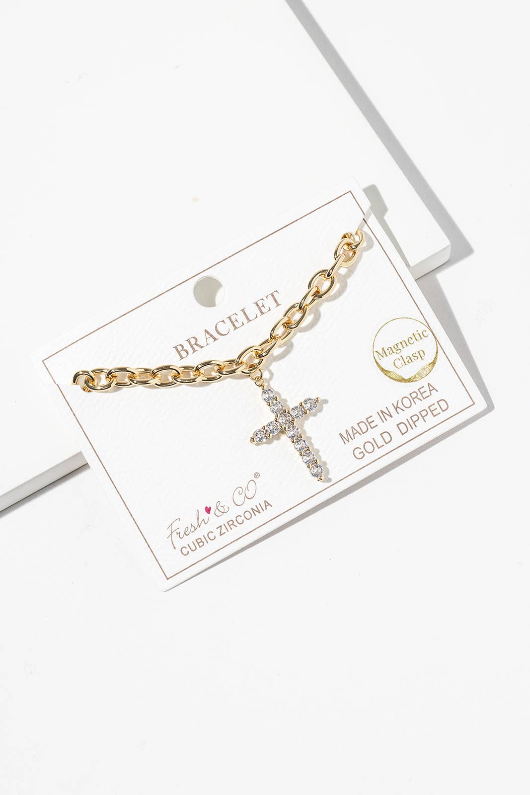 Magnetic Clasp Pavé Cross Charm Chain Bracelet