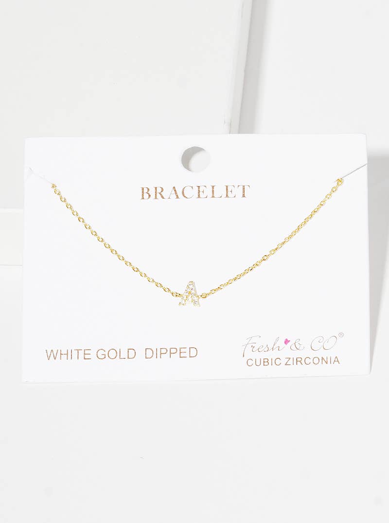 Dainty Pavé Cubic Zirconia Initial Letter Chain Bracelet