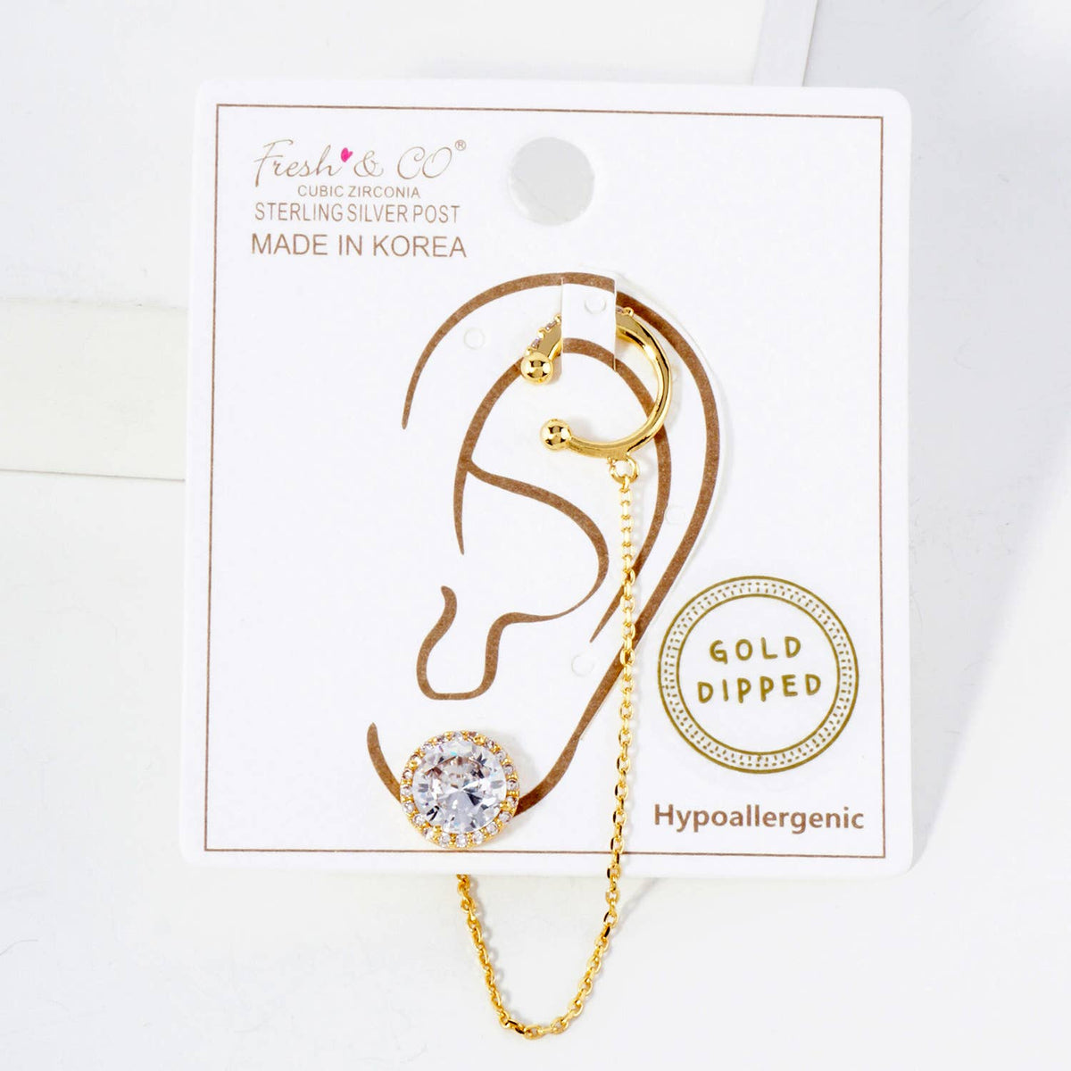 4-Prong 7mm Ear Cuff Drape Chain Earring Set