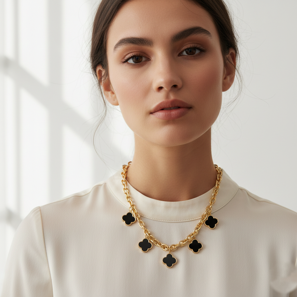 Minimalist Clover Charm Link Necklace