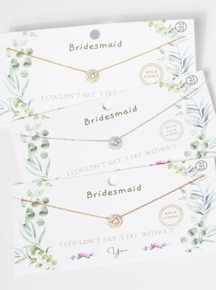Bridesmaid CZ Halo Sunburst Pendant Necklace