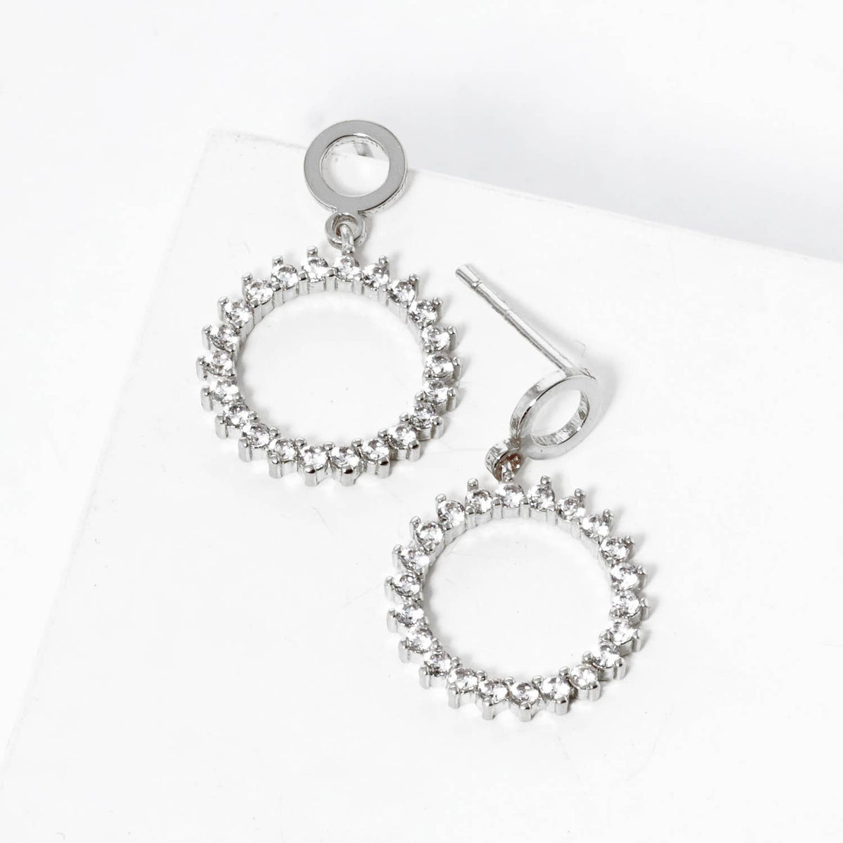 Dainty Pave Circle Drop Earrings