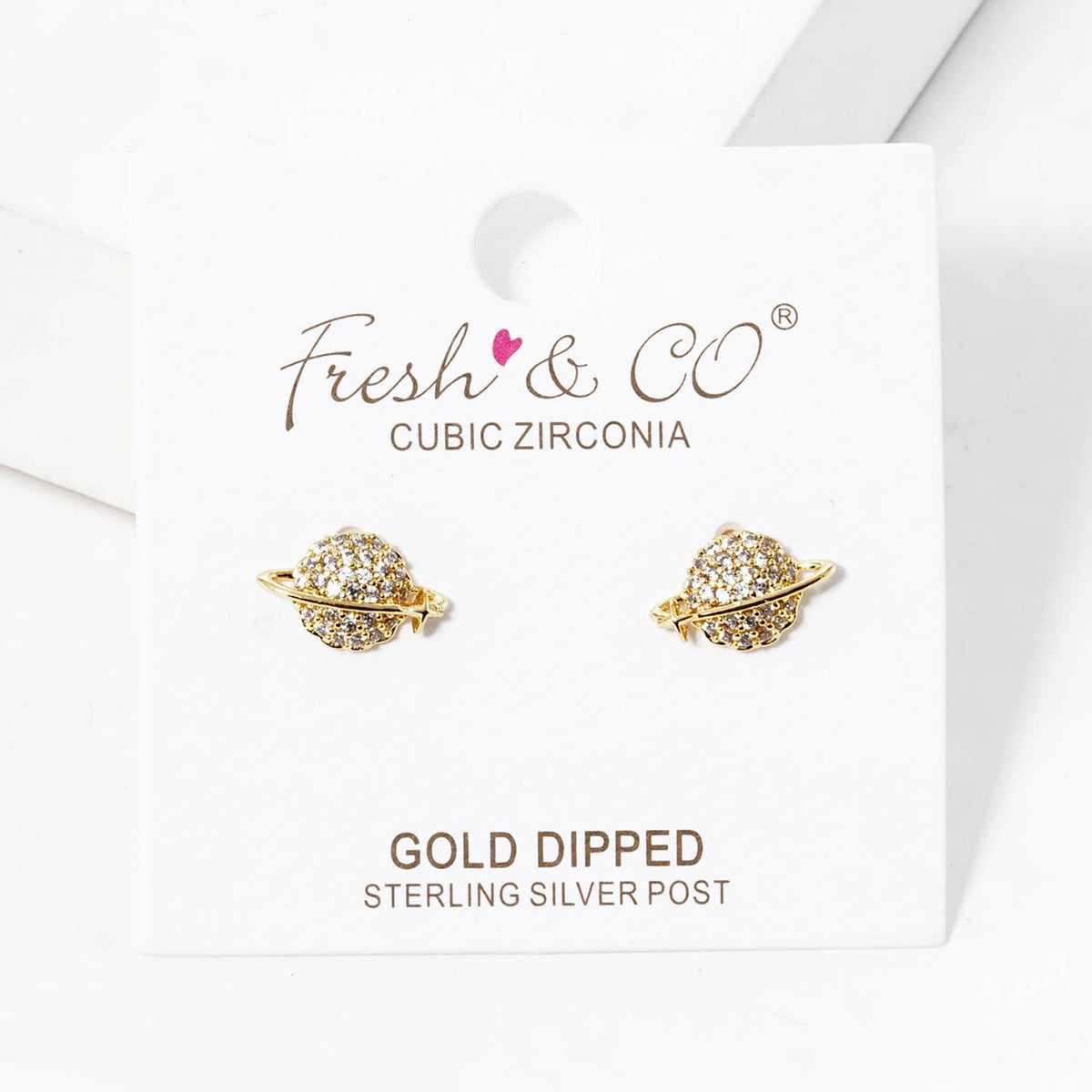Dazzling Saturn Sphere CZ Stud Earrings