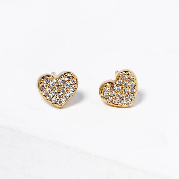 18K Gold Dipped CZ Pave 5mm Heart Post Stud Earrings