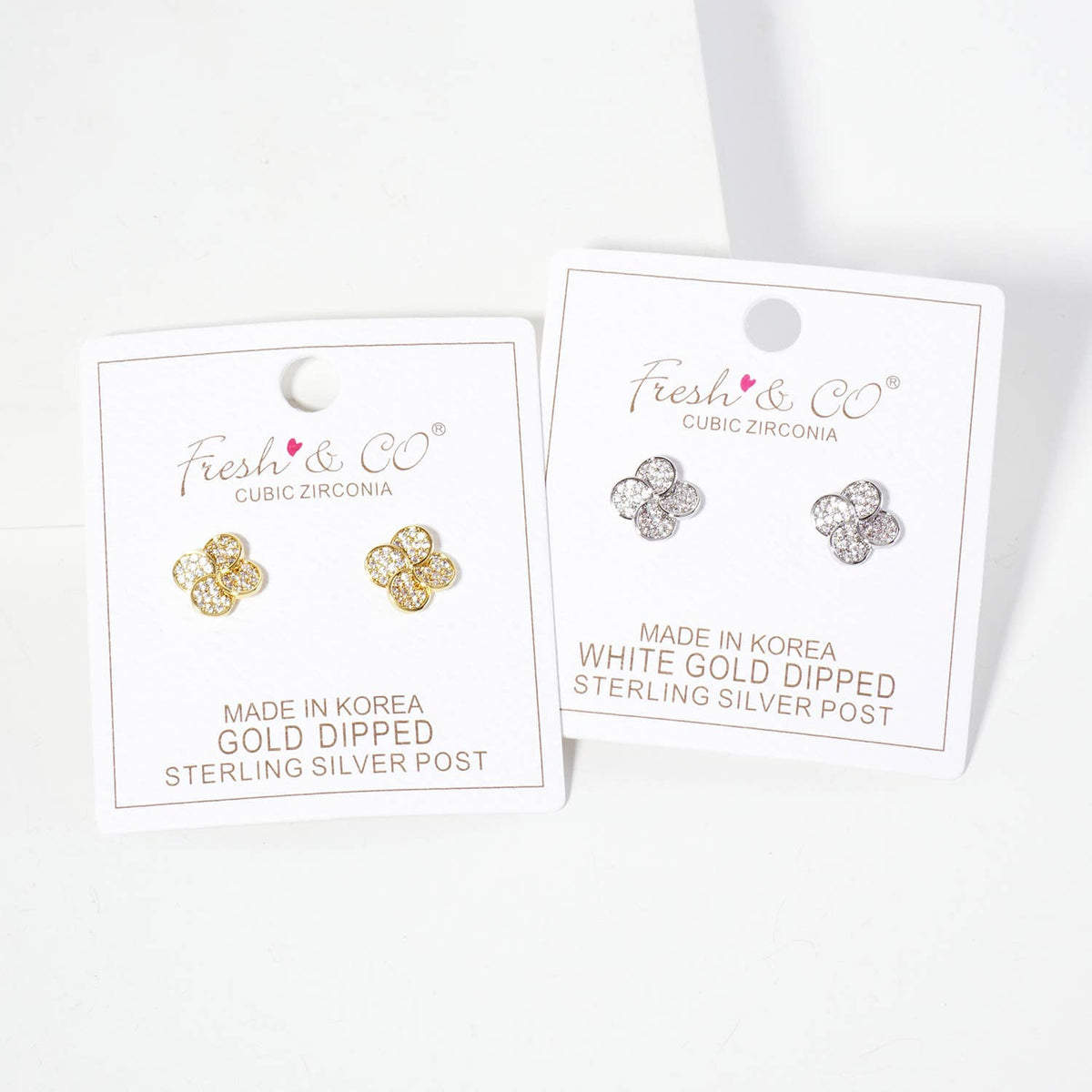 Pave-Set 10mm Quatrefoil 18K-Gold-Dipped Stud Earrings