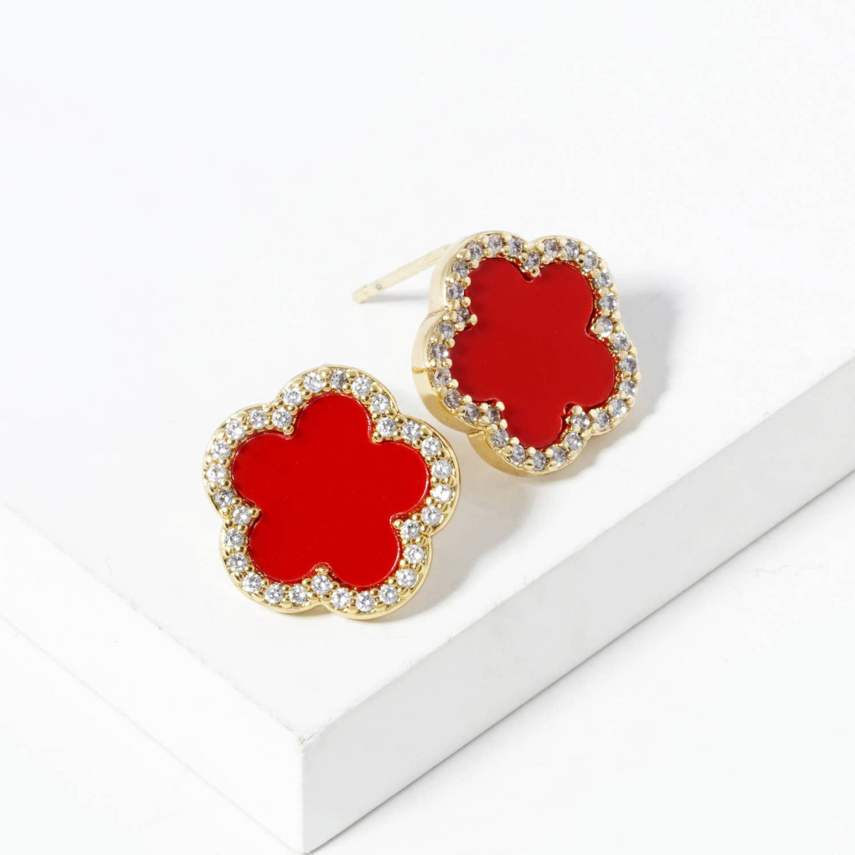 Dainty Clover Pave Cubic Zirconia Stud Earrings
