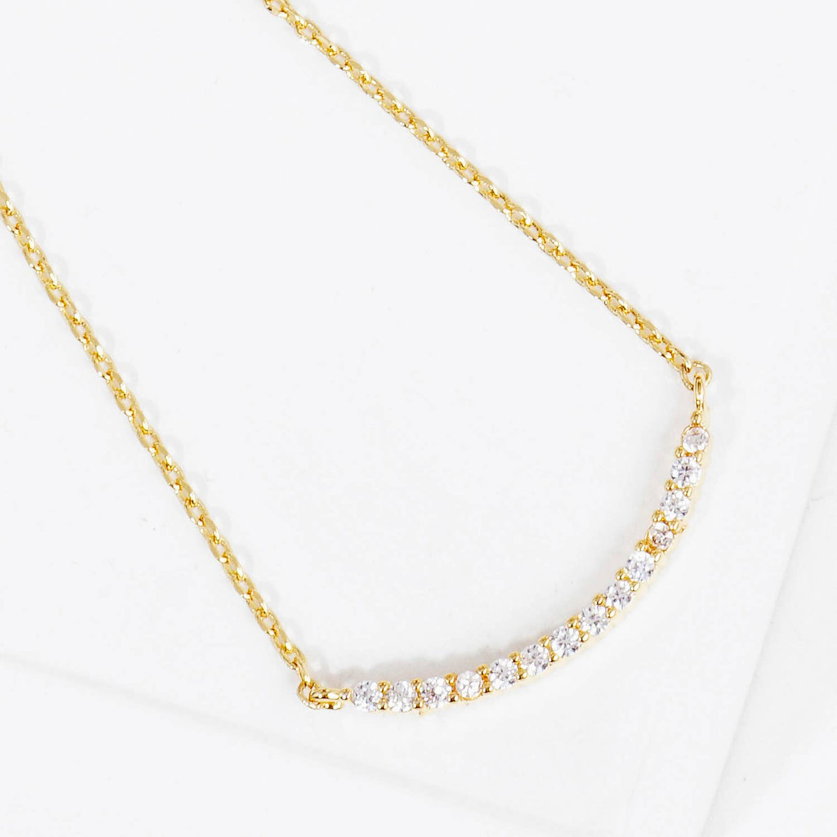 Elegant Curved CZ Bar Smile Necklace