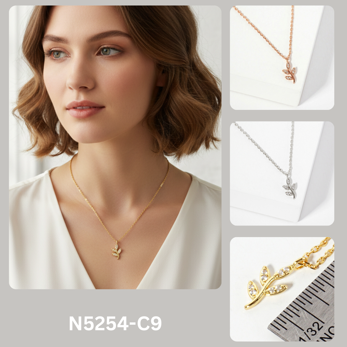 Delicate Cubic Zirconia Leaf Branch Pendant Necklace