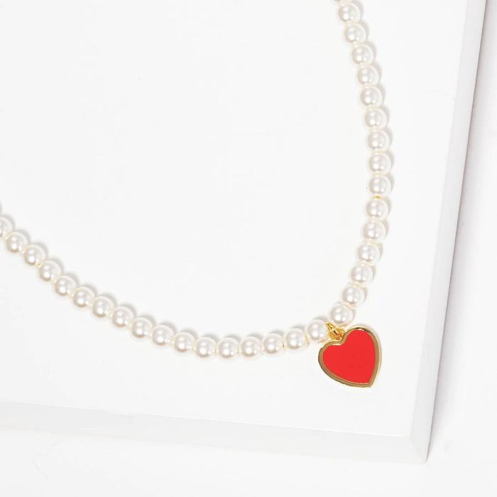 Gold Plated Heart Pearl Necklace