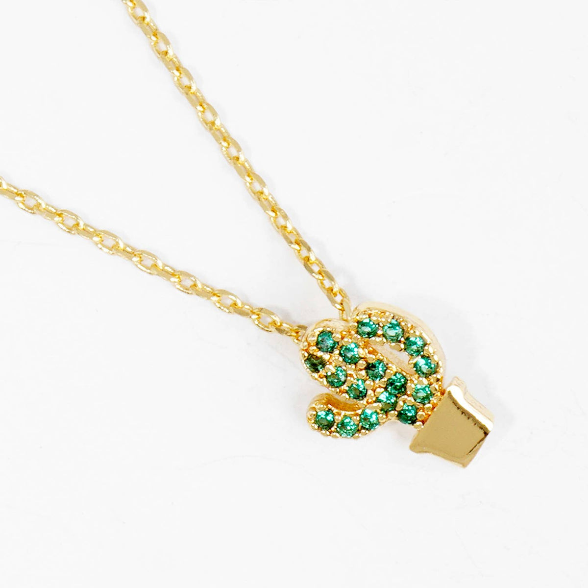 Dainty Crystal Potted Cactus Pendant Necklace