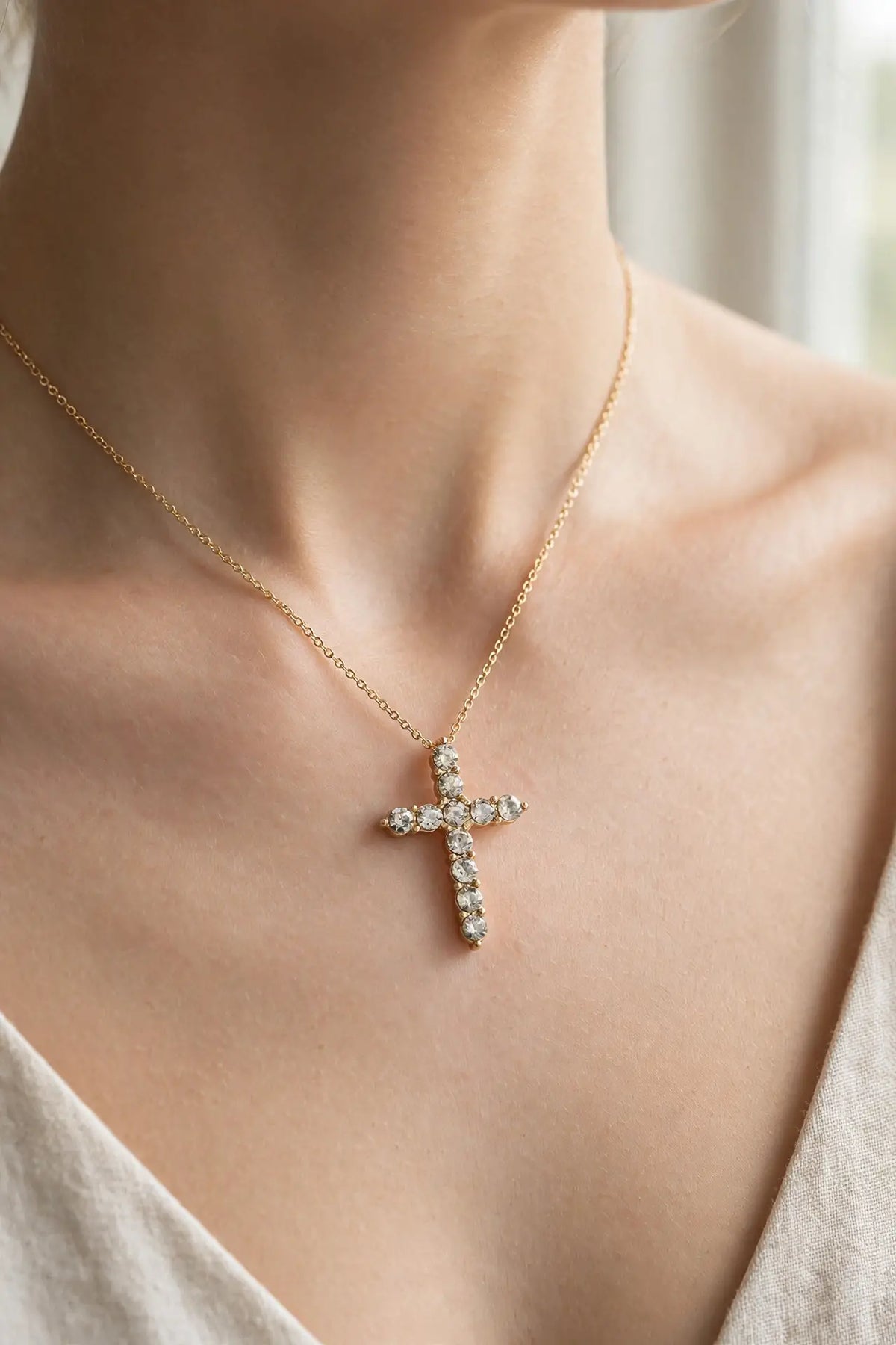 Bubble Cross Pendant Necklace – Large Round-Crystal Cross,