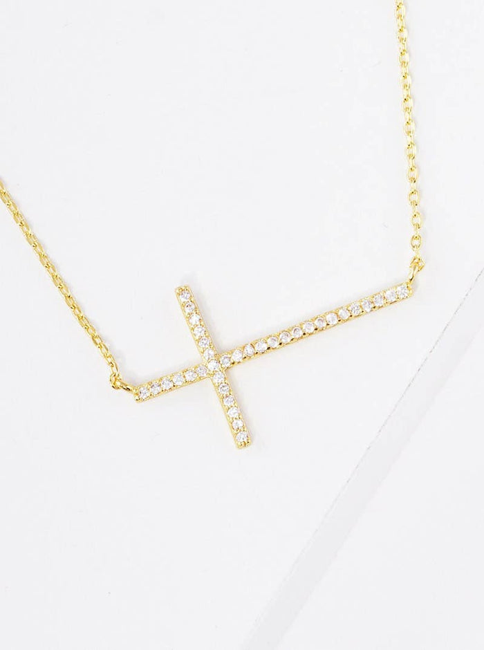 Gold Sideways Cross Necklace