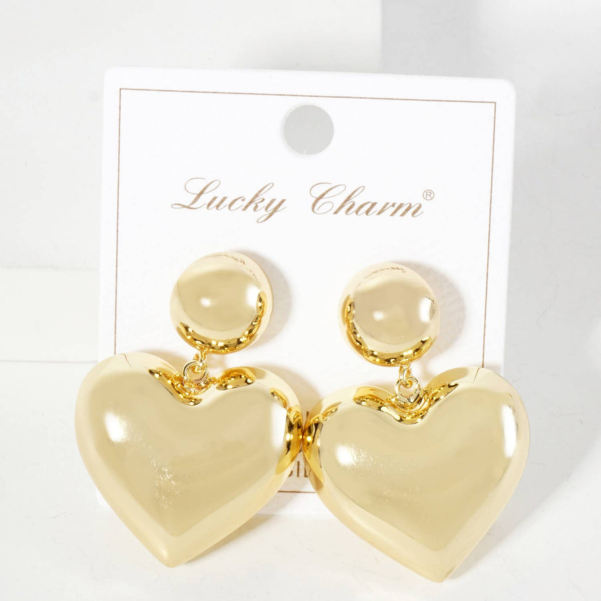 Polished Brass 1-inch Puffy Heart Drop Dangle Earrings