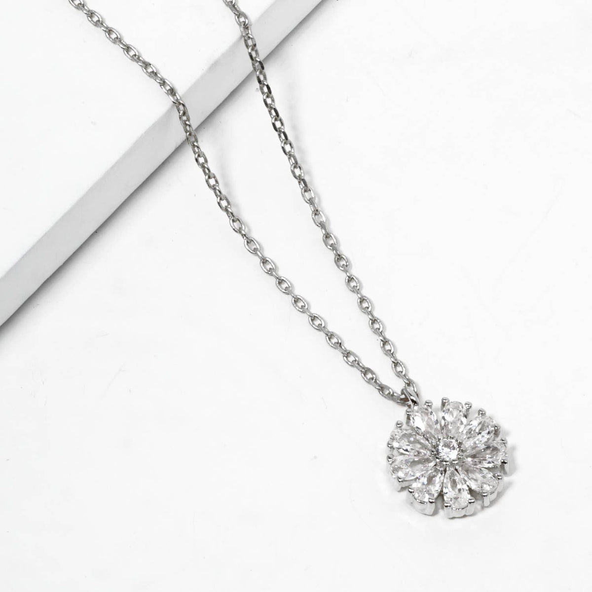 Cubic Zirconia Daisy Flower Pendant Necklace