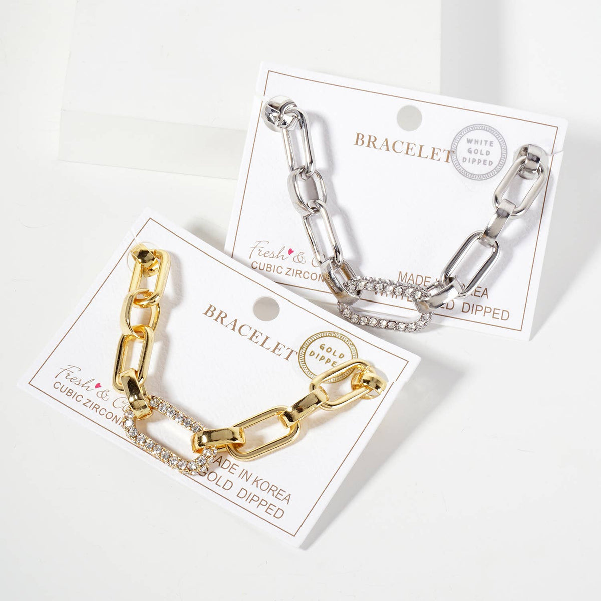 25mm CZ Stone Encrusted Link Accents Chain Bracelet