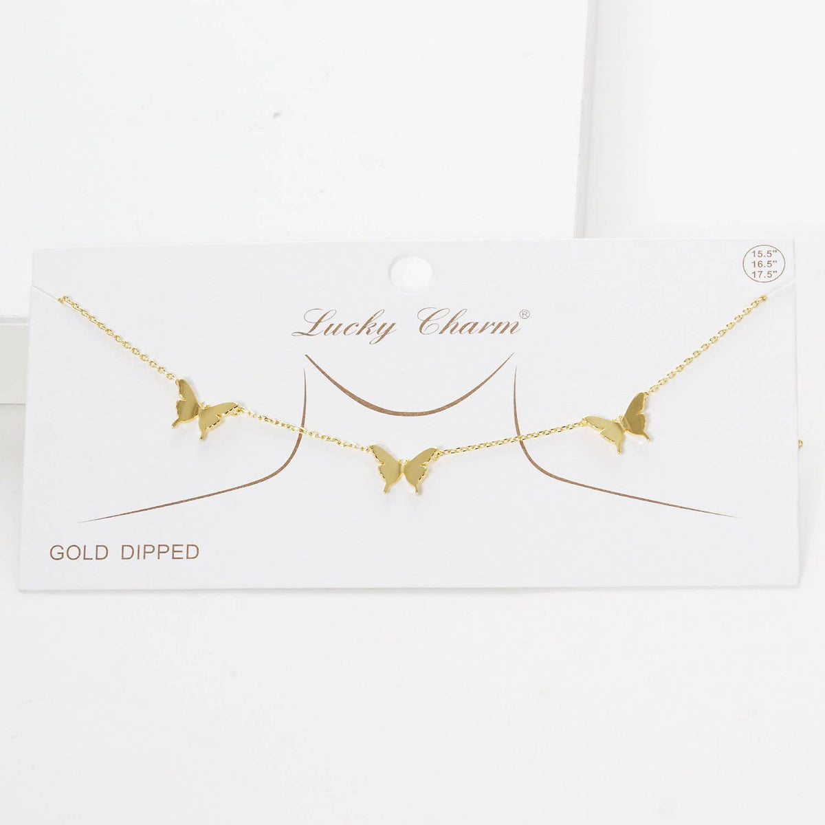 Gold 3 Pave Butterfly Charm Necklace