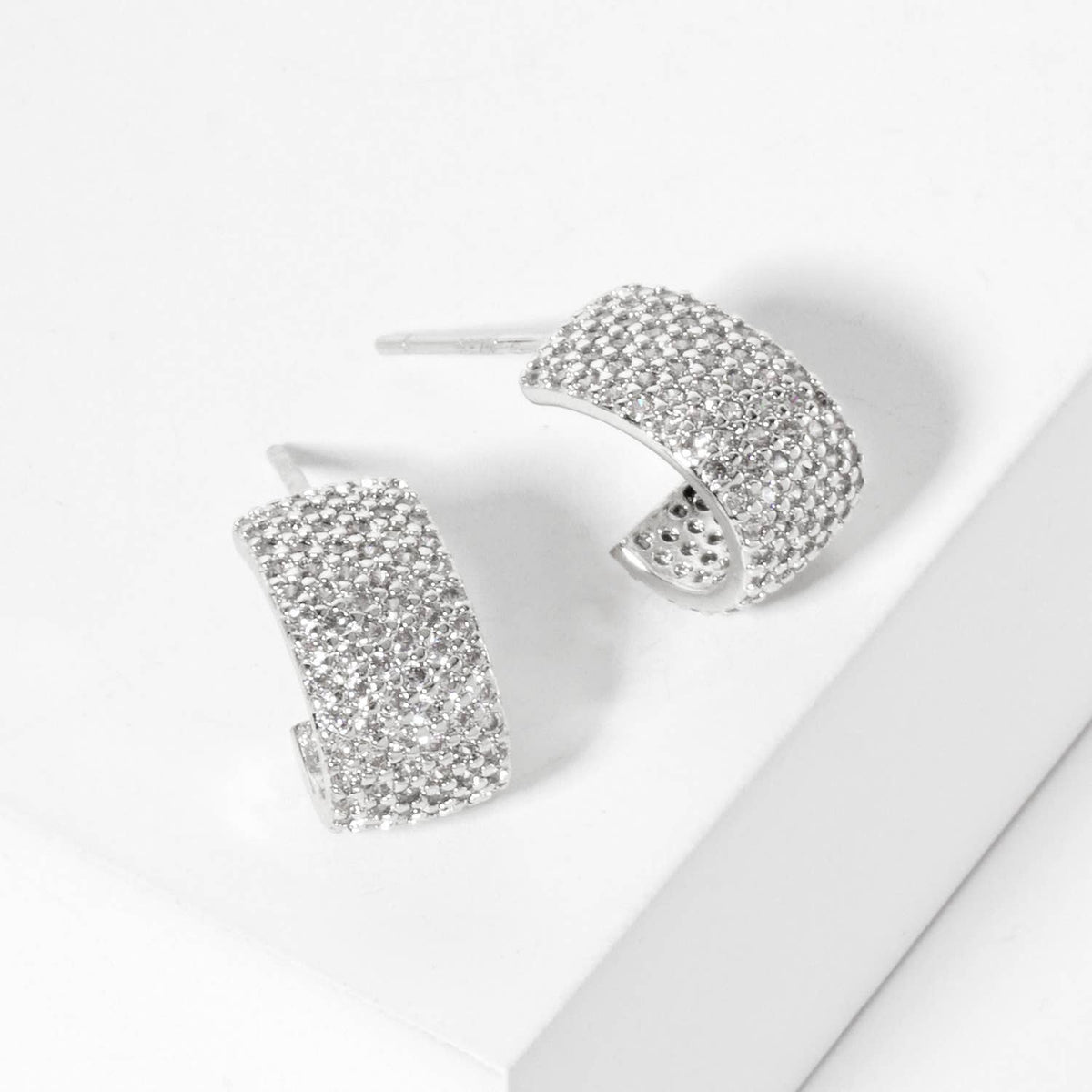 Micro-Pave-Set 12mm Open Huggie Hoop Earrings