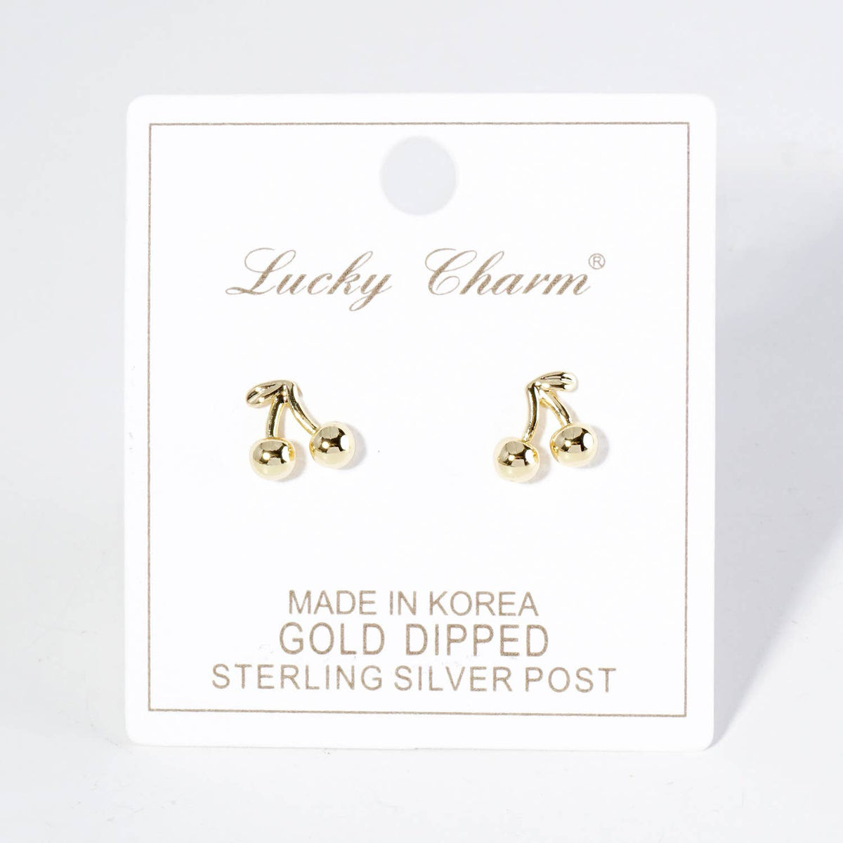 18K Gold Dipped Dainty Brass Cherry Stud Earrings