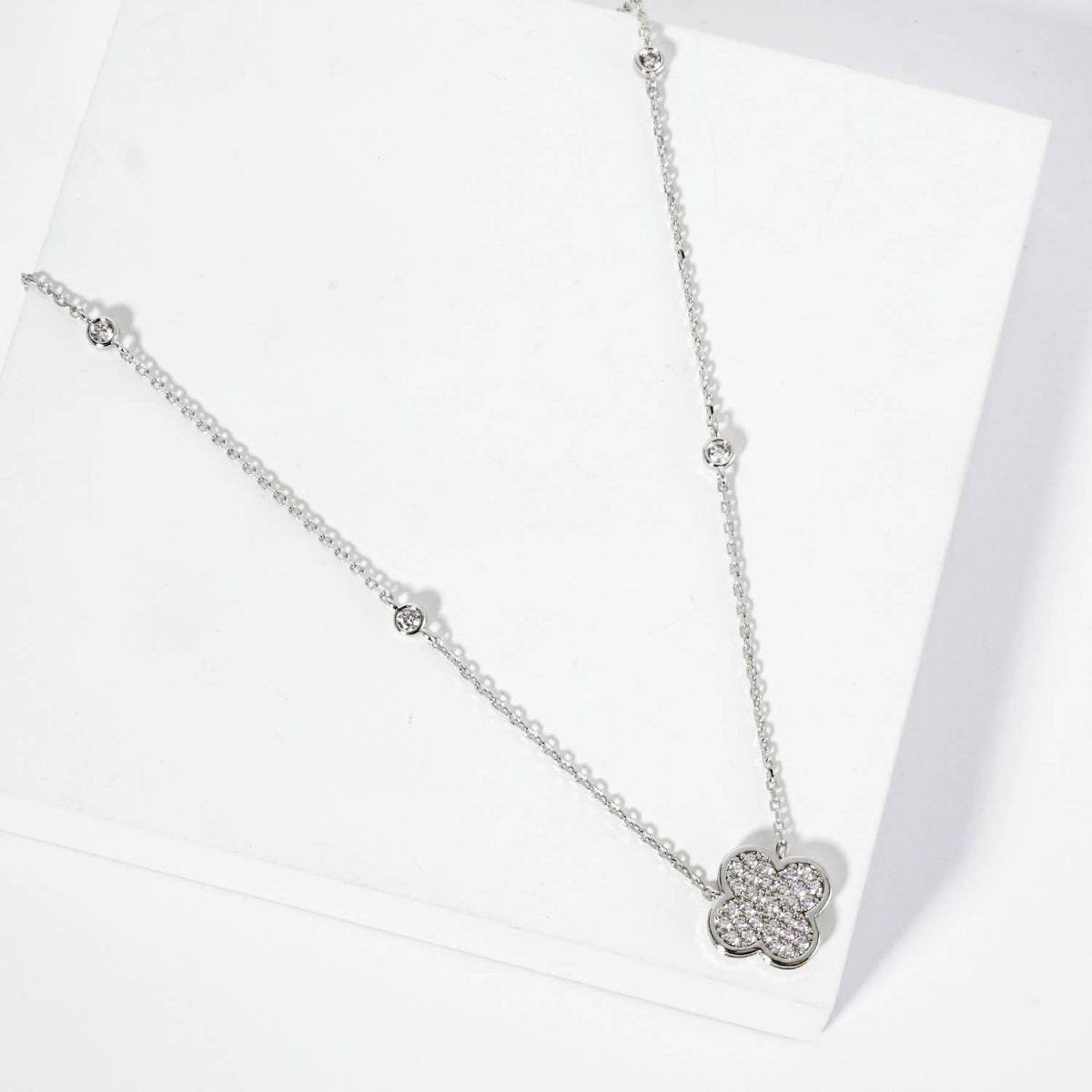18K Gold Dipped Pave Set Cubic Zirconia Quatrefoil Pendant