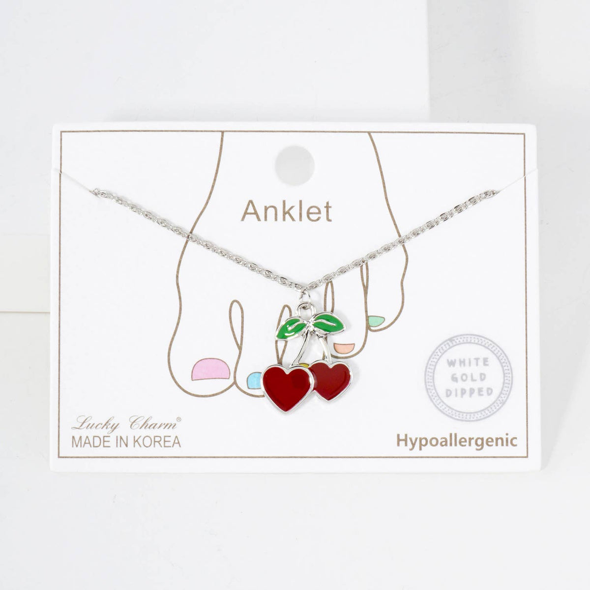 Enamel Heart-Cherry Dainty Anklet