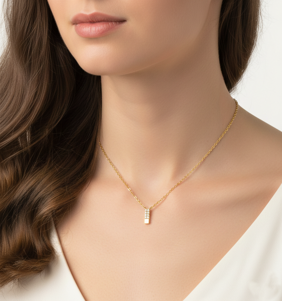 Minimalist Crystal Pave Bar Pendant Necklace
