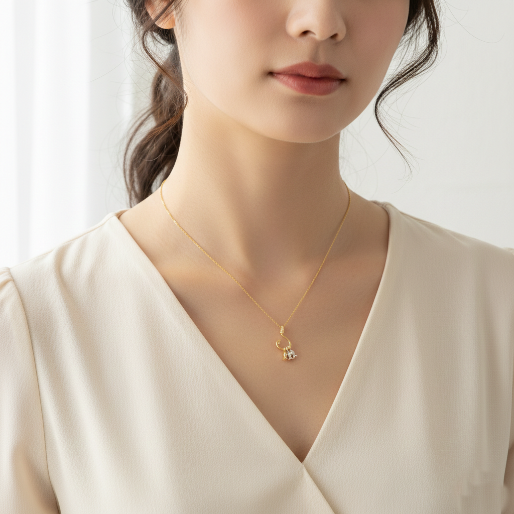Tri-Color Fish & Hook Charm Pendant Necklace