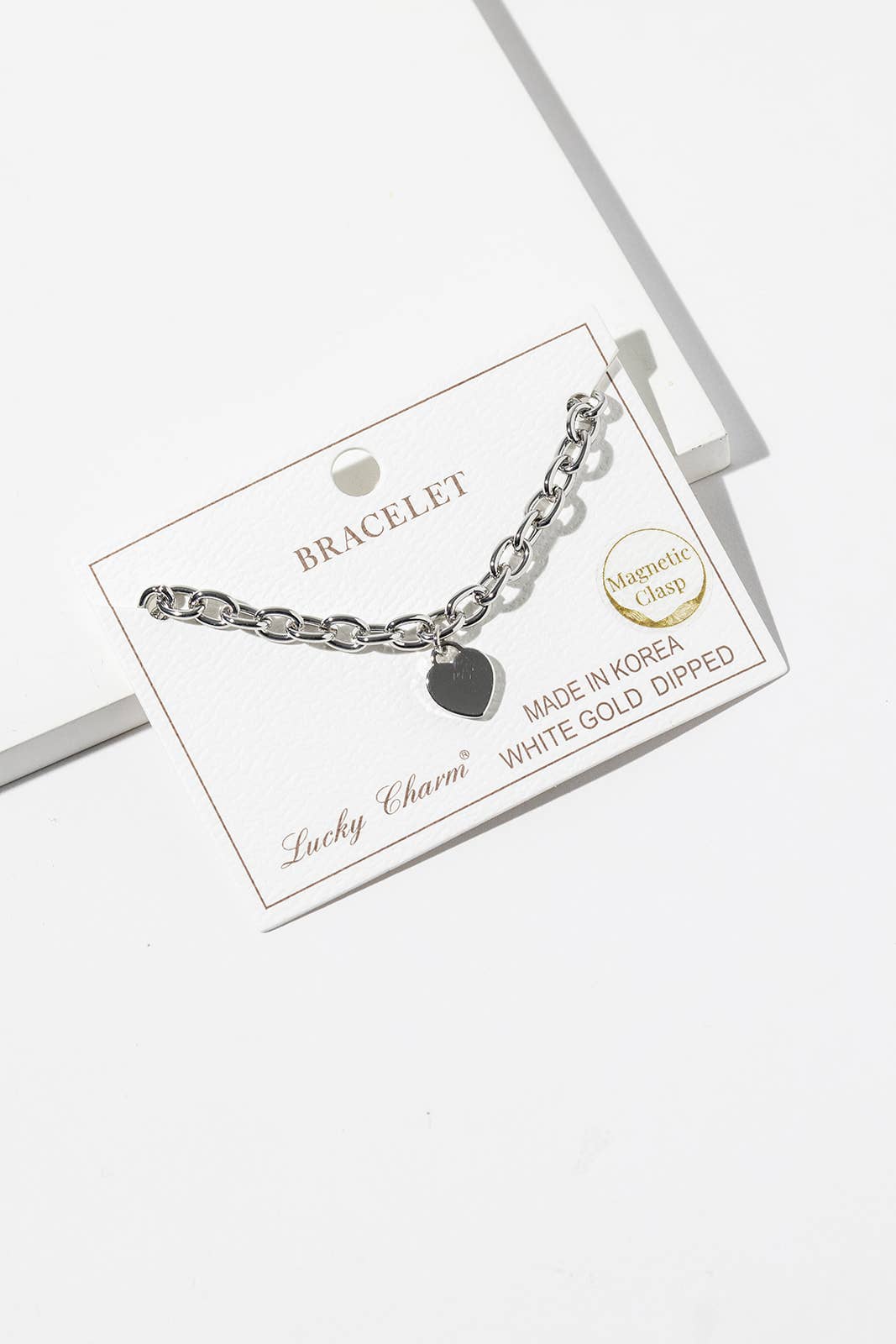 Chunky Link Heart Charm Bracelet with Easy Magnetic Clasp