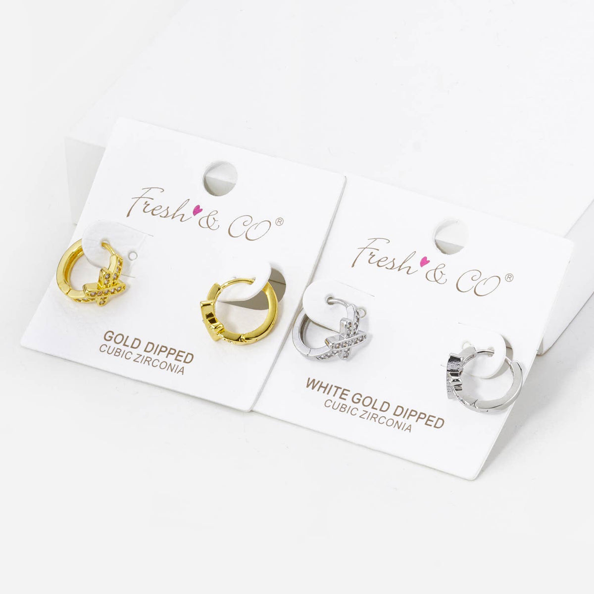 CUBIC ZIRCONIA X ACCENT 12MM HUGGIE HOOP EARRINGS