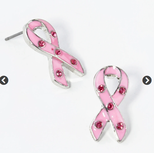 Pink Ribbon Crystal Awareness Stud Earrings