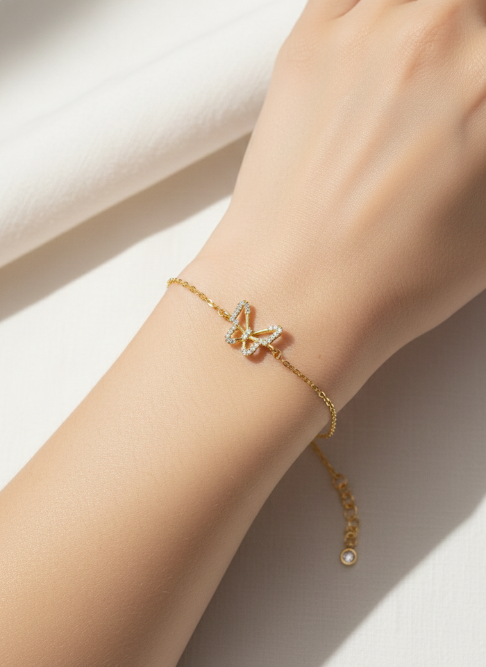 Dainty Pave Butterfly Chain Bracelet