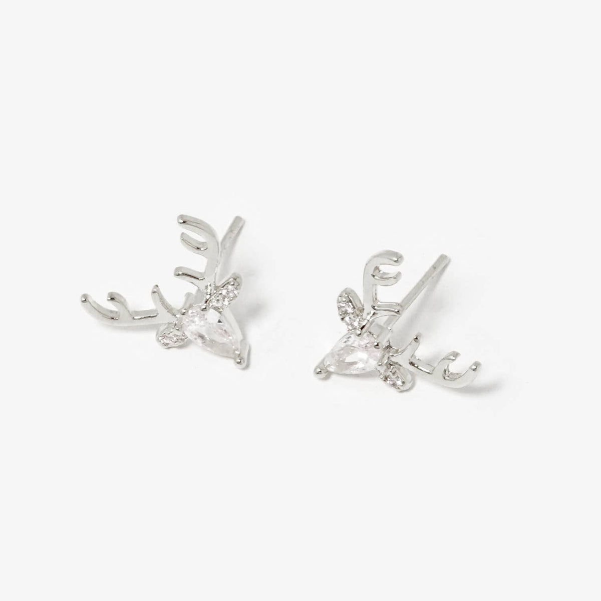 Dainty Reindeer Antler Cubic Zirconia Stud Earrings