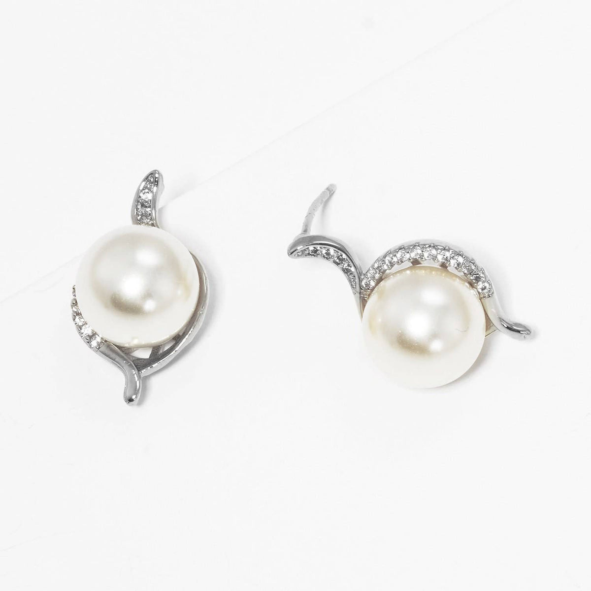 Gold Plated Freshwater Pearl Pave Stud Earrings