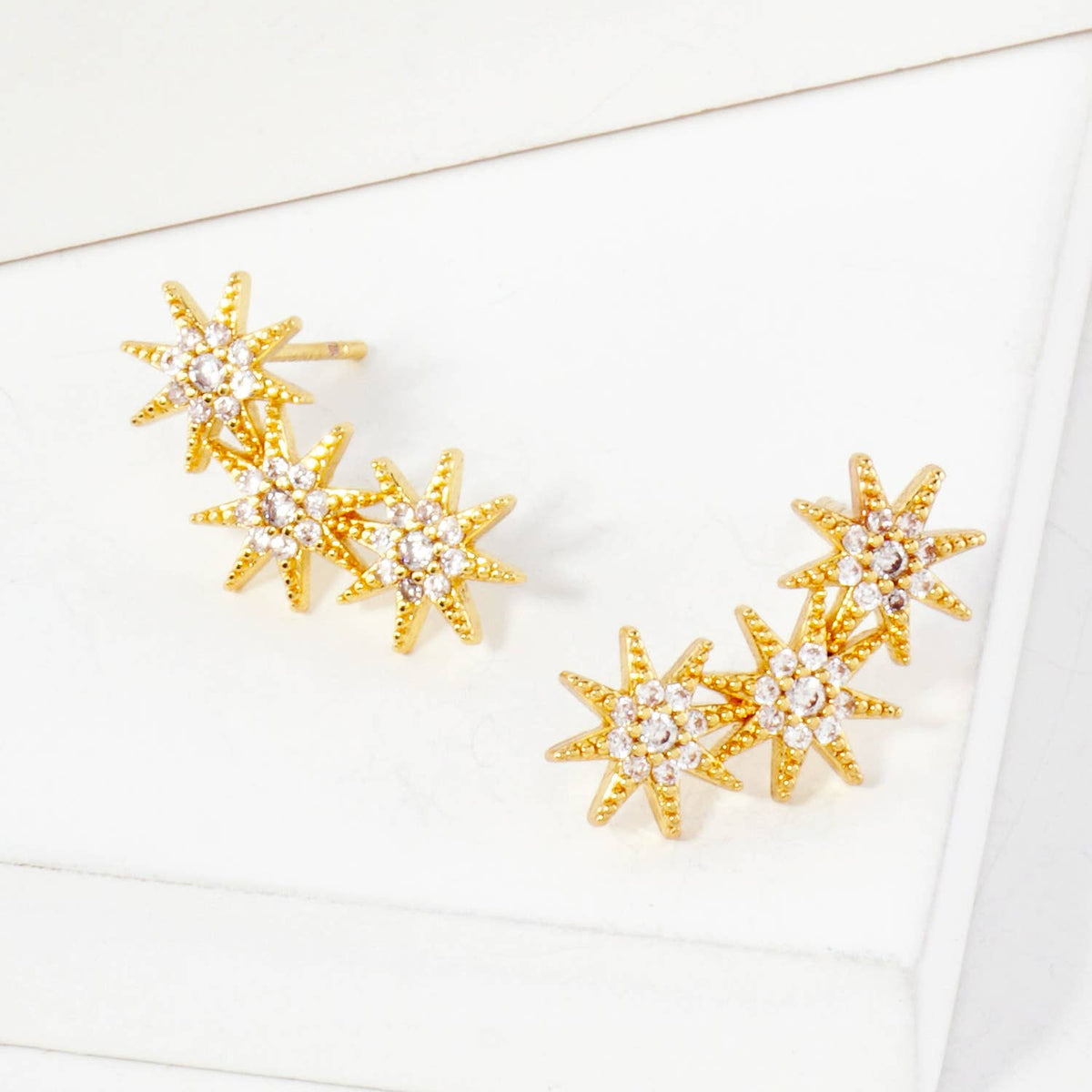 Three CZ Starlight Connected in-a-Curve Stud Earrings