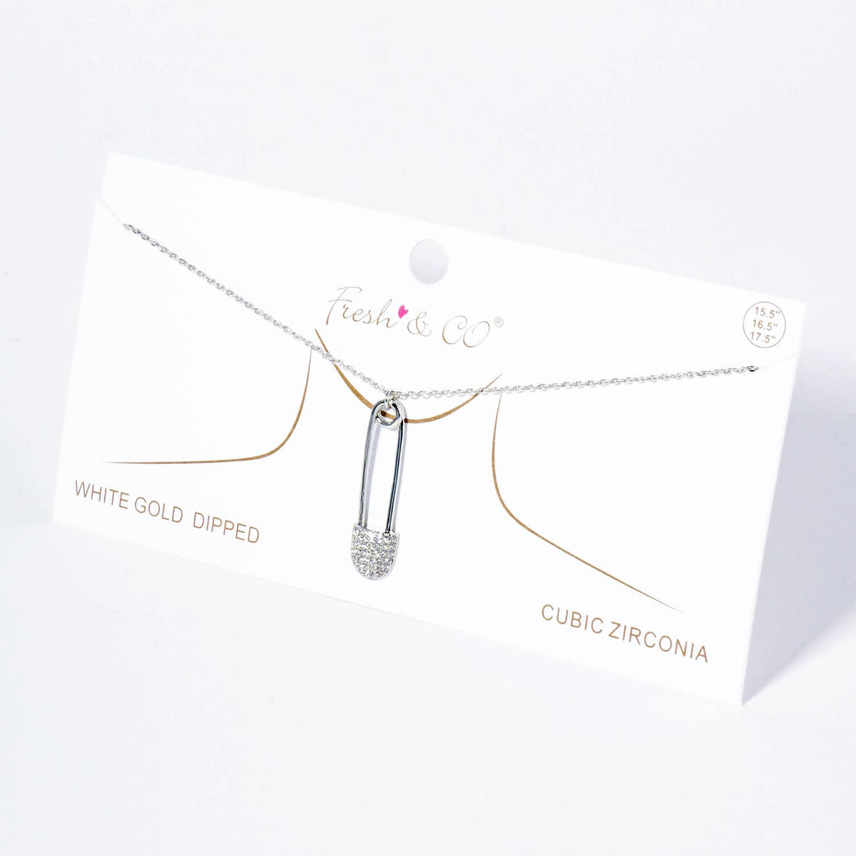 CZ Safety Pin Pendant Necklace