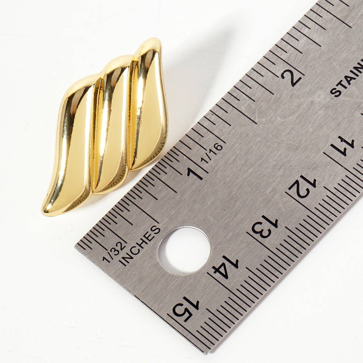Polished Brass Sculpted Wavy Rhombus Post Earrings