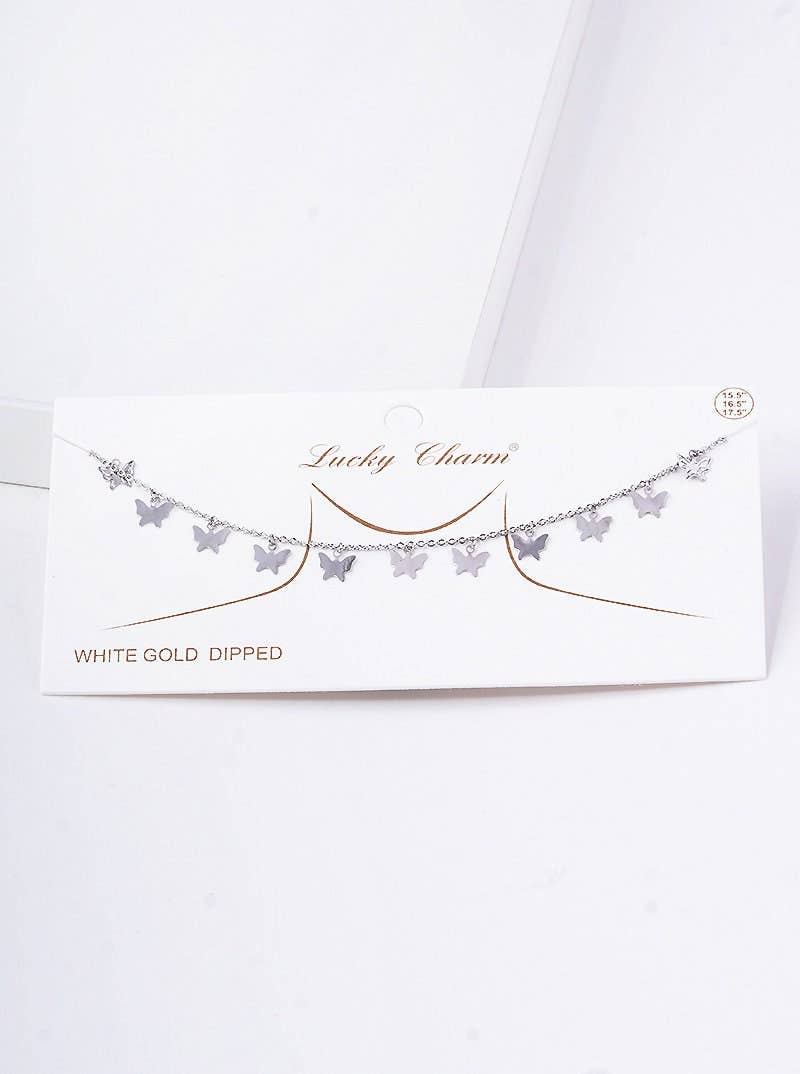 Gold Plated Chain w/ Dangling Butterflies Necklace