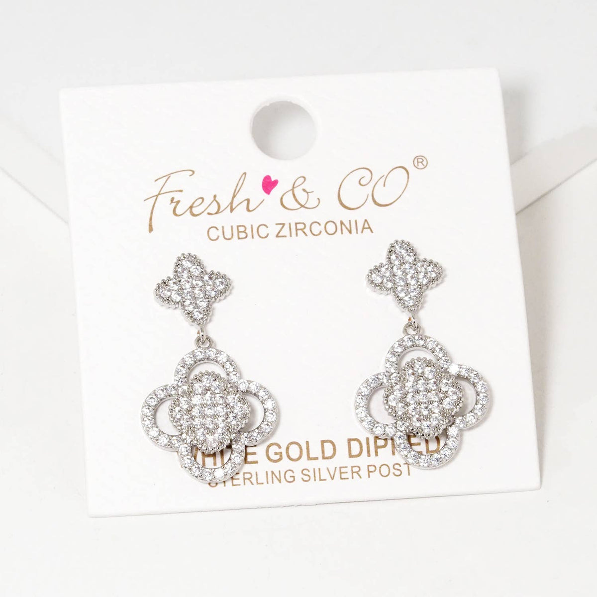 Dainty Cubic Zirconia Double Clover Drop Earrings