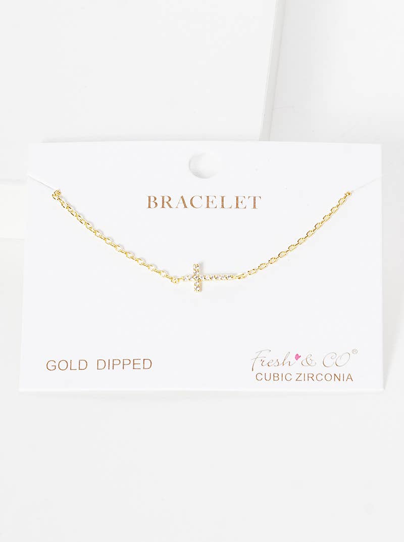 Dainty Pave Cross Charm Chain Bracelet
