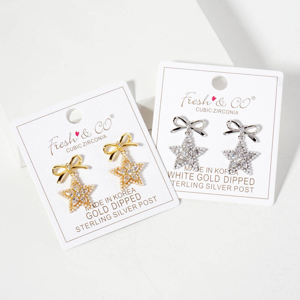 Pearl-Beaded Star Drop 18K-Gold-Dipped Bow Earrings