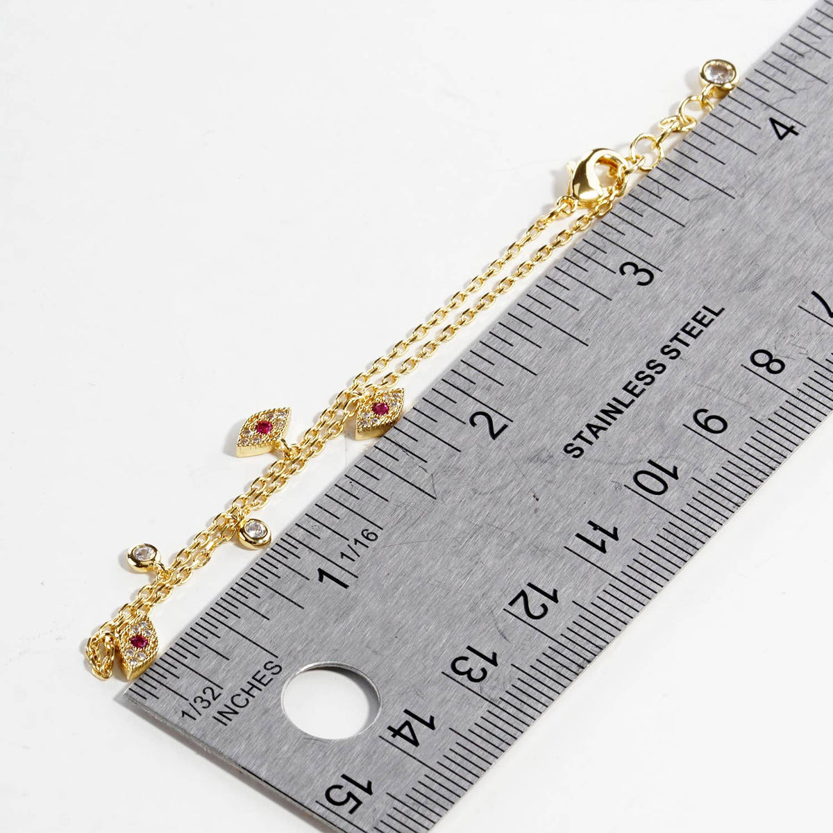 Gold Dipped Cubic Zirconia Evil Eye Charm Bracelet