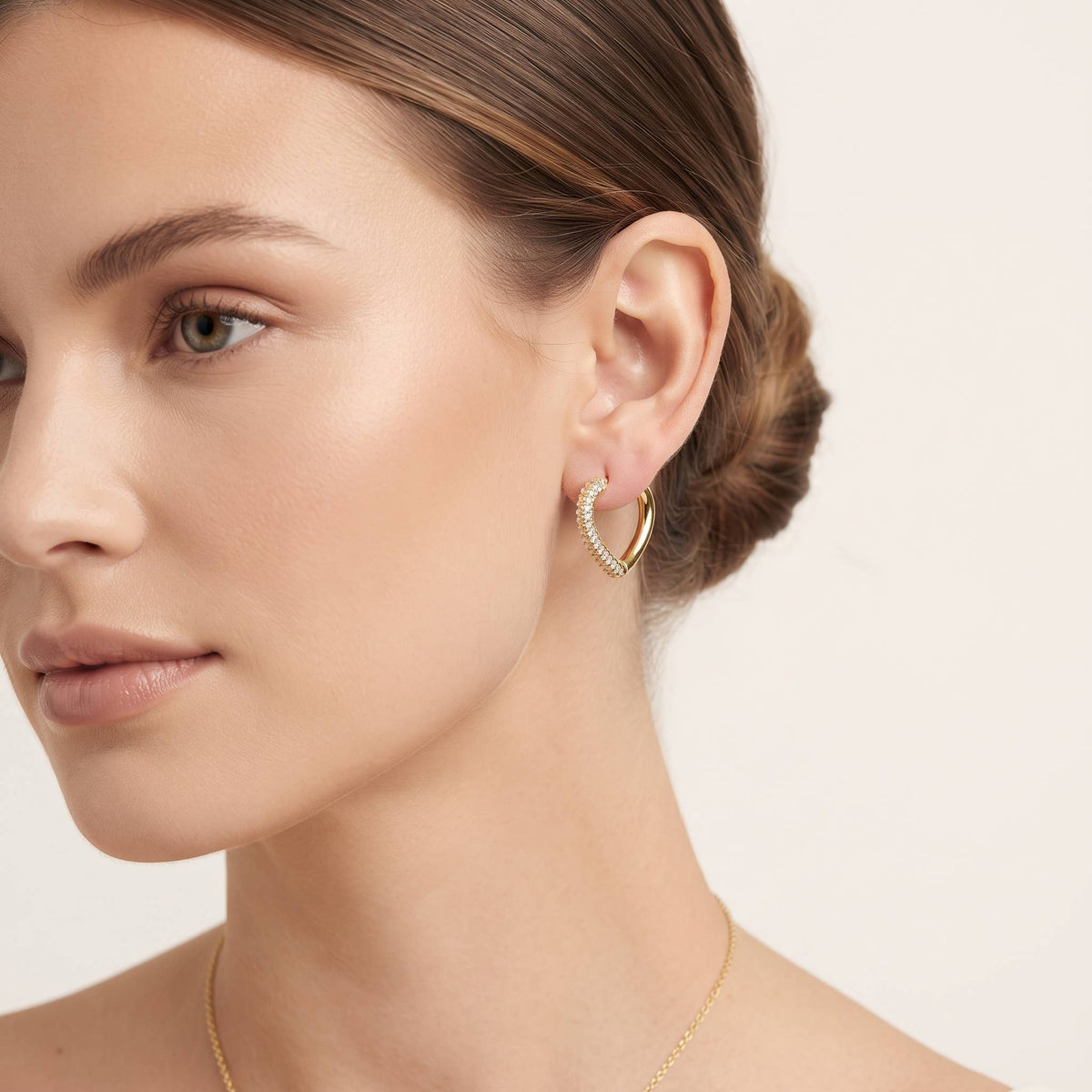 Dainty Cubic Zirconia Half Pave Huggie Hoop Earrings