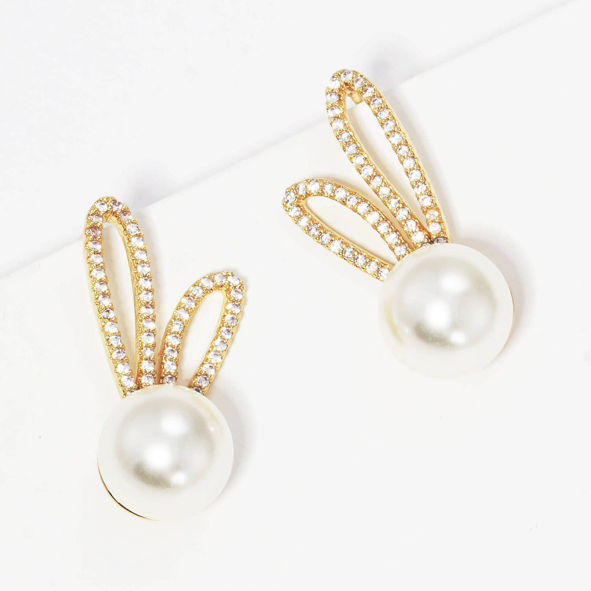 Gold Freshwater Pearl Bunny Ear Post Earrings