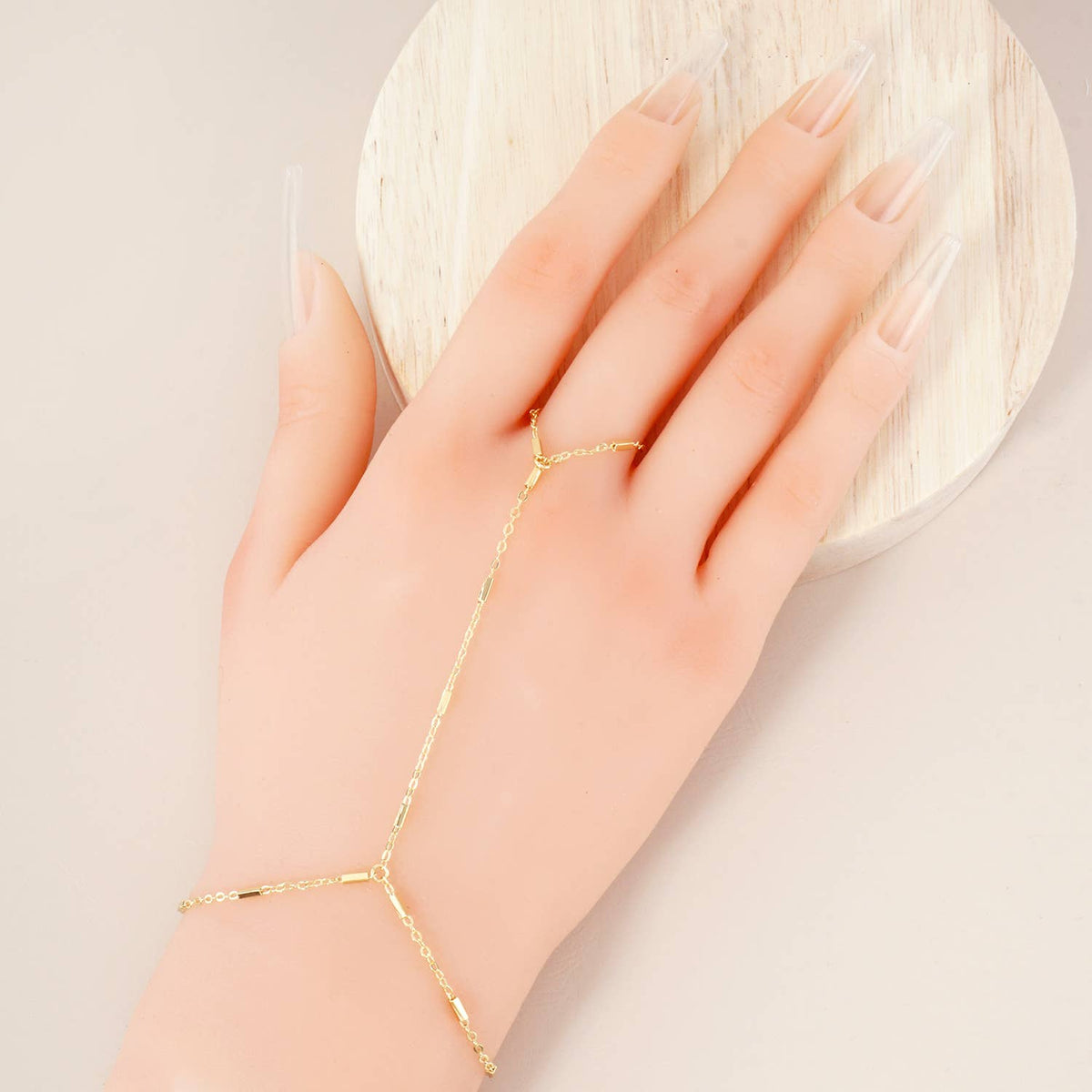 18K-Gold-Dipped Satellite Rectangle Hand-Chain Bracelet