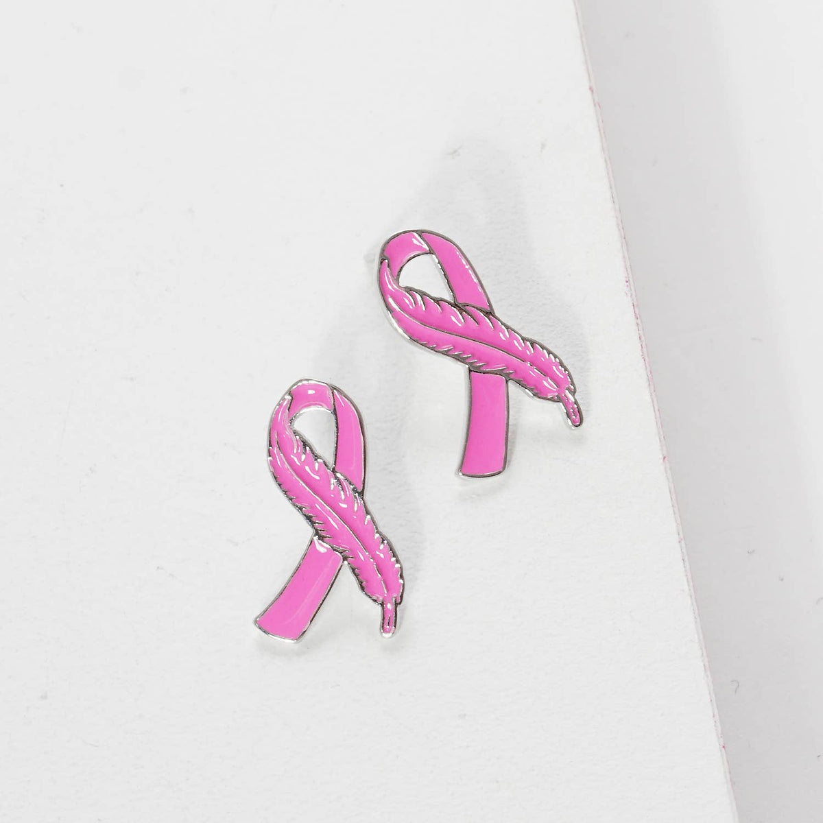 Pink Ribbon Breast Cancer Awareness Stud Earrings