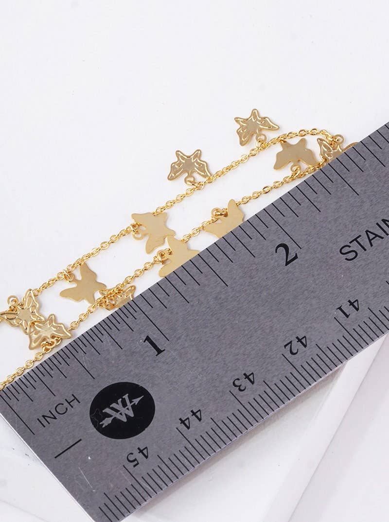 Gold Plated Chain w/ Dangling Butterflies Necklace