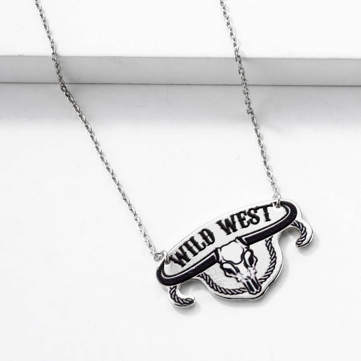 Wild West Bull Skull Enamel Pendant Necklace