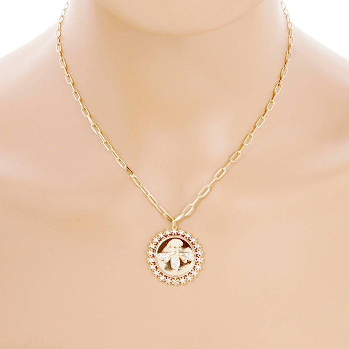 Gold Plated Bee Coin Charm Necklace